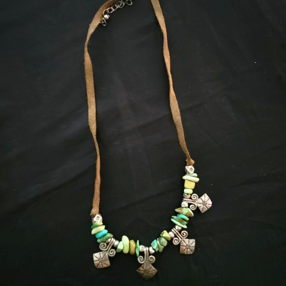 Faux suede and silvertone necklace